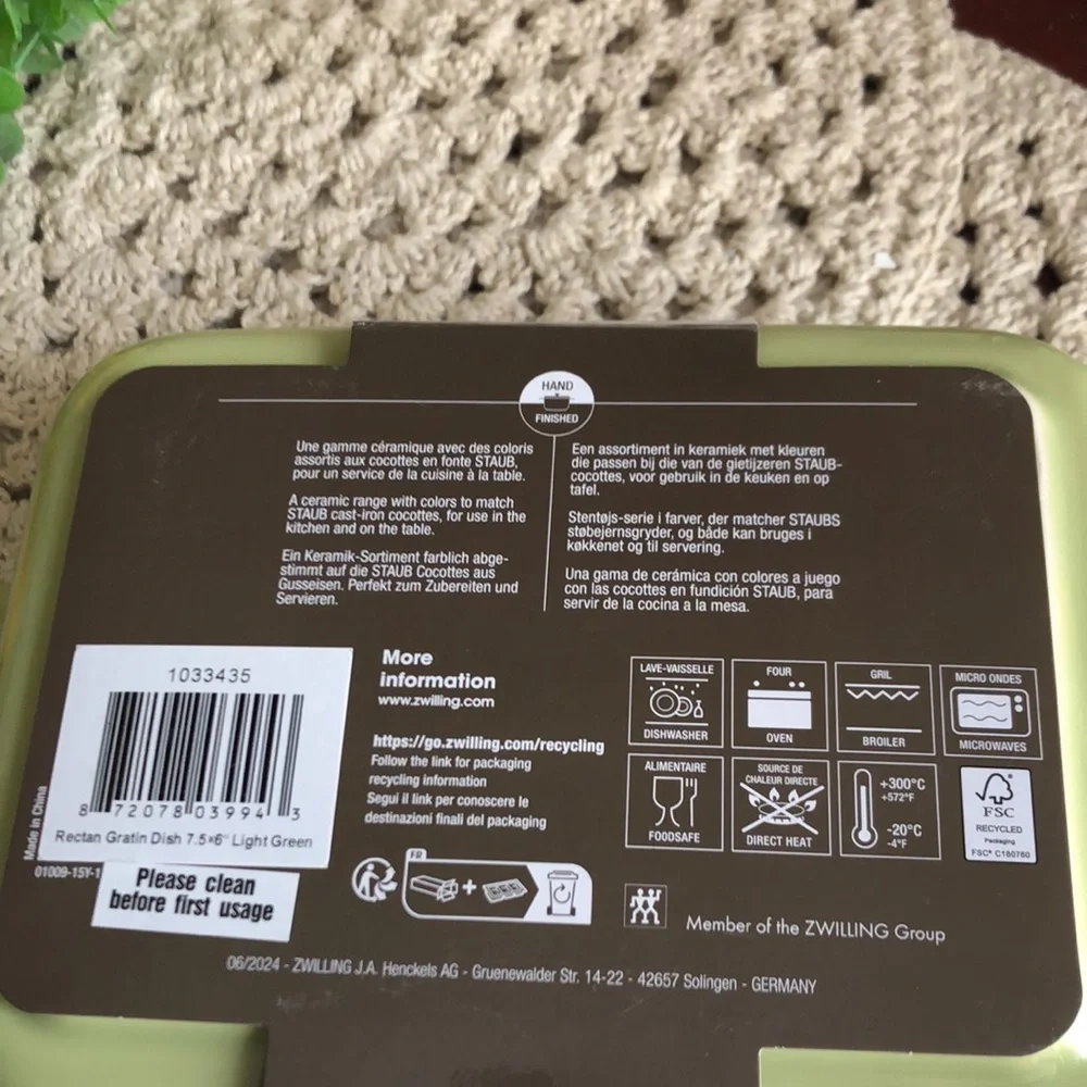 Staub Light Green Ceramic Rectangular Baking Dish
